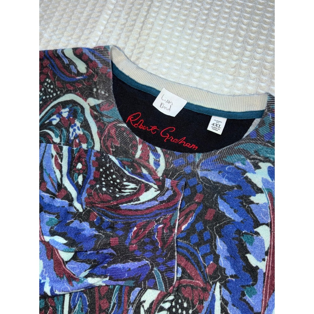 Robert Graham Sweater Mens 4XL Multi Paisley Linen Blend Classic Fit Crew Neck